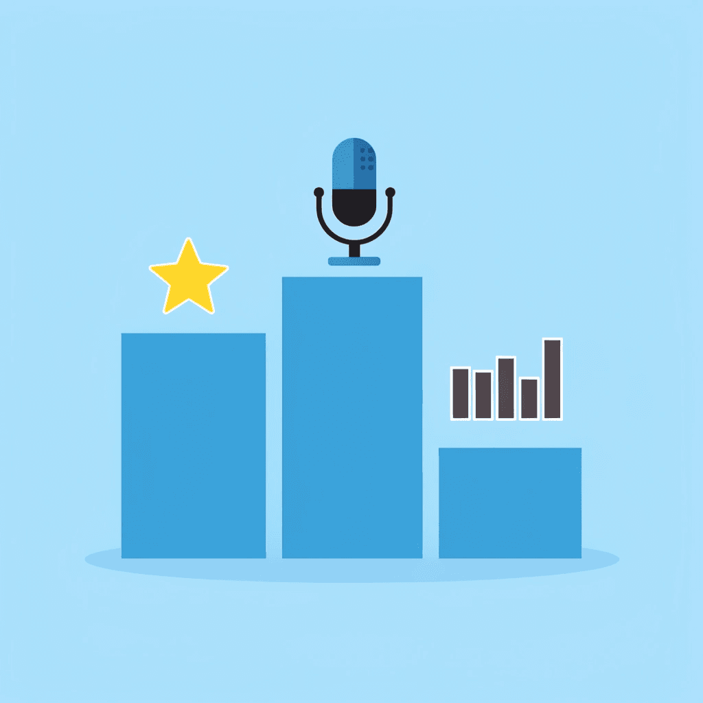 Podium-style ranking visualization representing the seven AI voiceover tools being compared