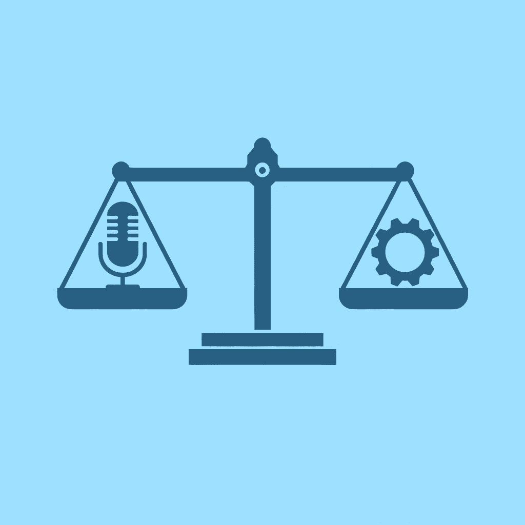  Balance scale comparing AI synthetic voices on one side with professional voiceovers on the other