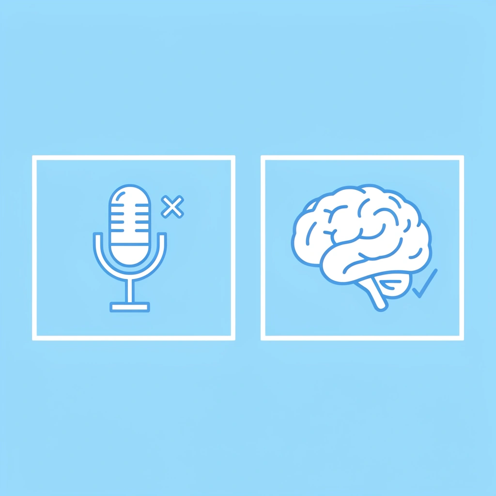 Before and after comparison showing incorrect AI voice treatment on the left with an X mark, and correct strategic implementation on the right with a checkmark