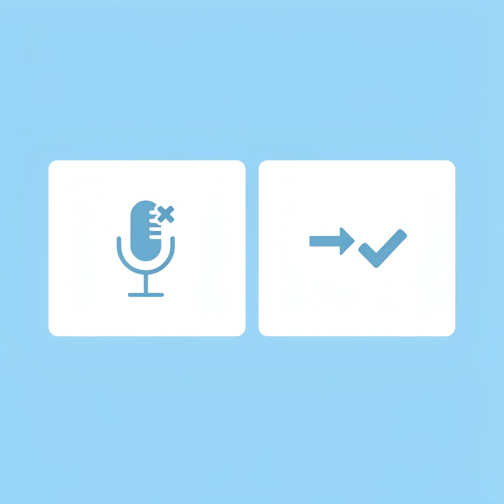 Before and after comparison showing flat robotic voice transforming into natural professional voice
