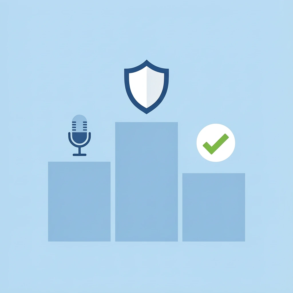 Podium ranking showing personal questions as the most reliable detection method, followed by audio quality check and callback verification