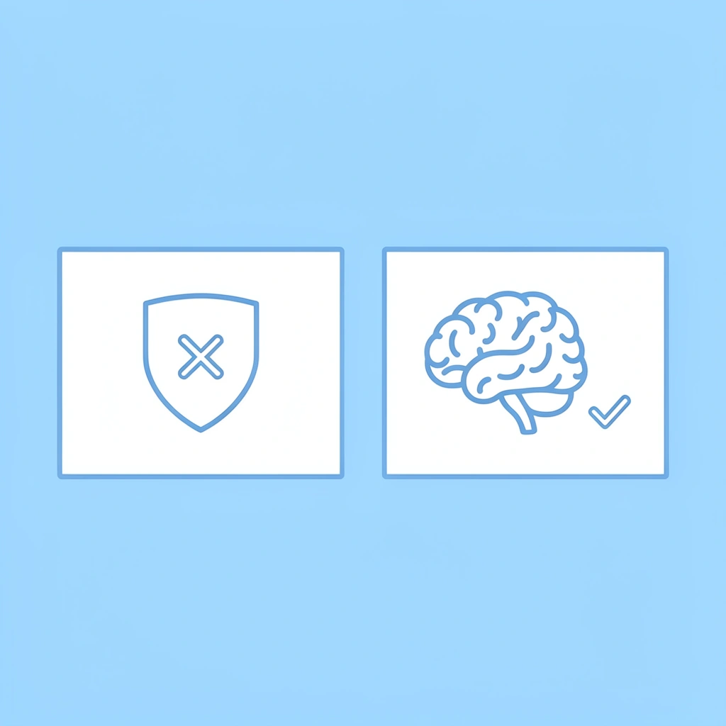 Comparison showing careless AI voice implementation on left with X mark, and responsible implementation on right with checkmark