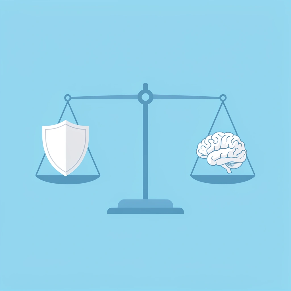 Balance scale comparing ethical AI voice usage on one side with problematic usage on the other, showing the difference between them