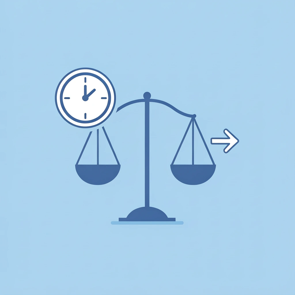Balance scale comparing quick AI solution on one side against extended production timeline on the other