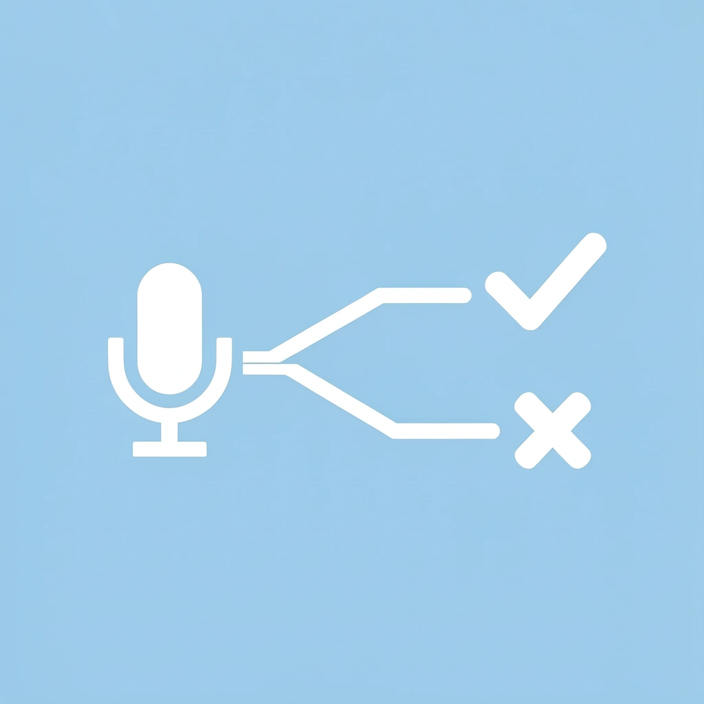 Two paths diverging from AI voice usage: one leading to success, one to audience trust erosion