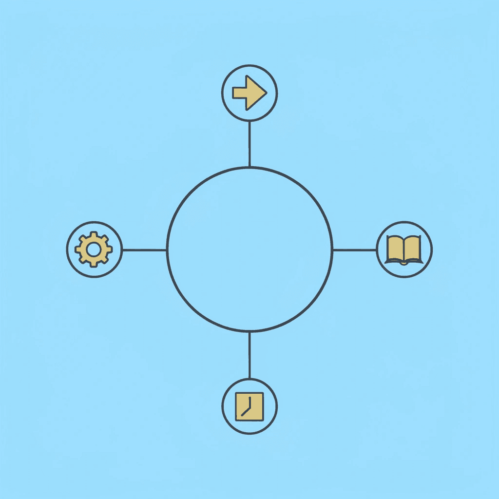 Central AI tool icon connected to multiple workflow components representing integration