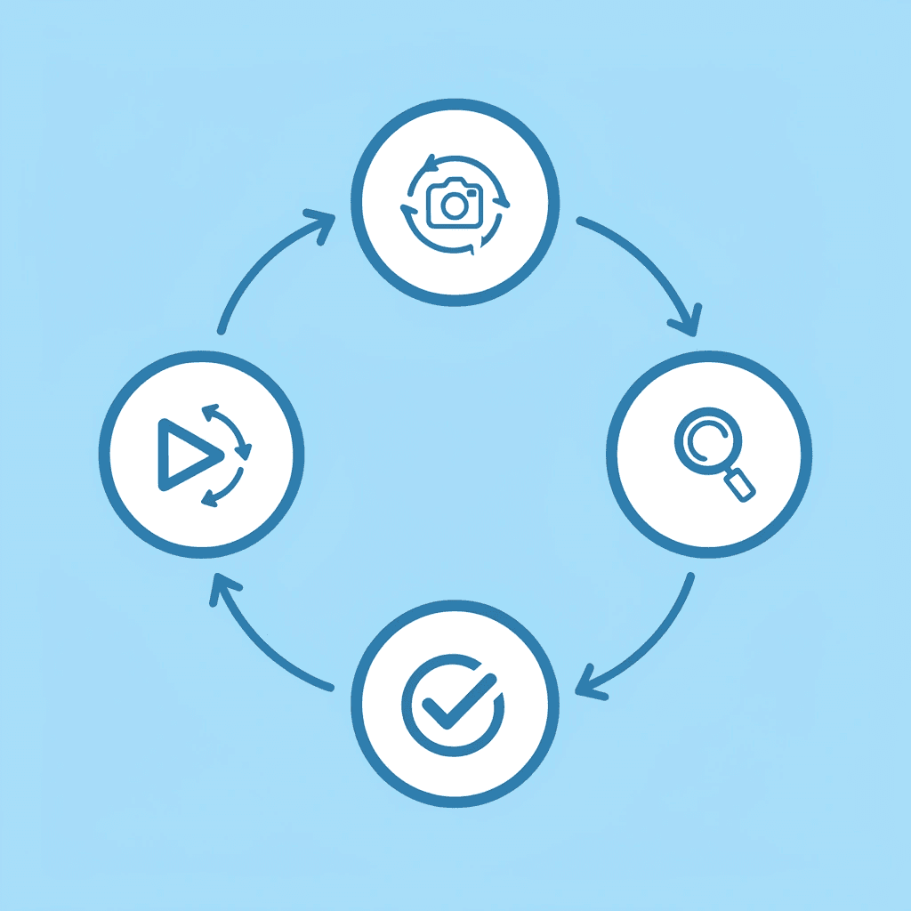 Circular diagram showing the inefficient cycle of editing slides and recording audio repeatedly